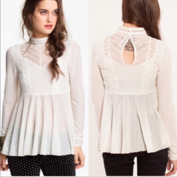 Free People Victorian White Lace Peplum Top - Picture 2 of 10